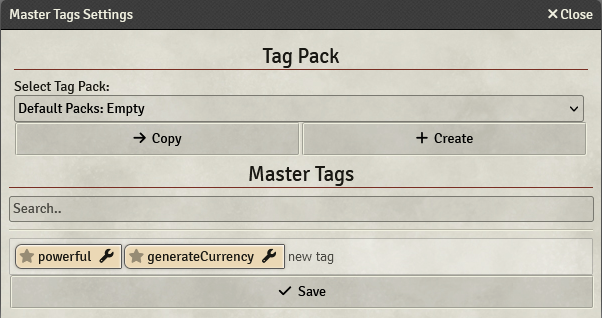 Master Tags Settings